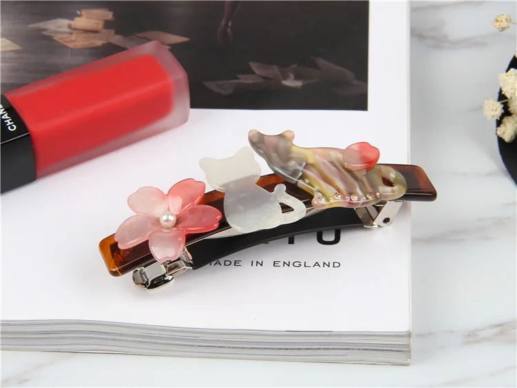 Romantic Flower Acetate Hair Clip For Women Fashion Brand Cartoon Cat Hairpin Barrettes Classic Hair Accessories Head Wear