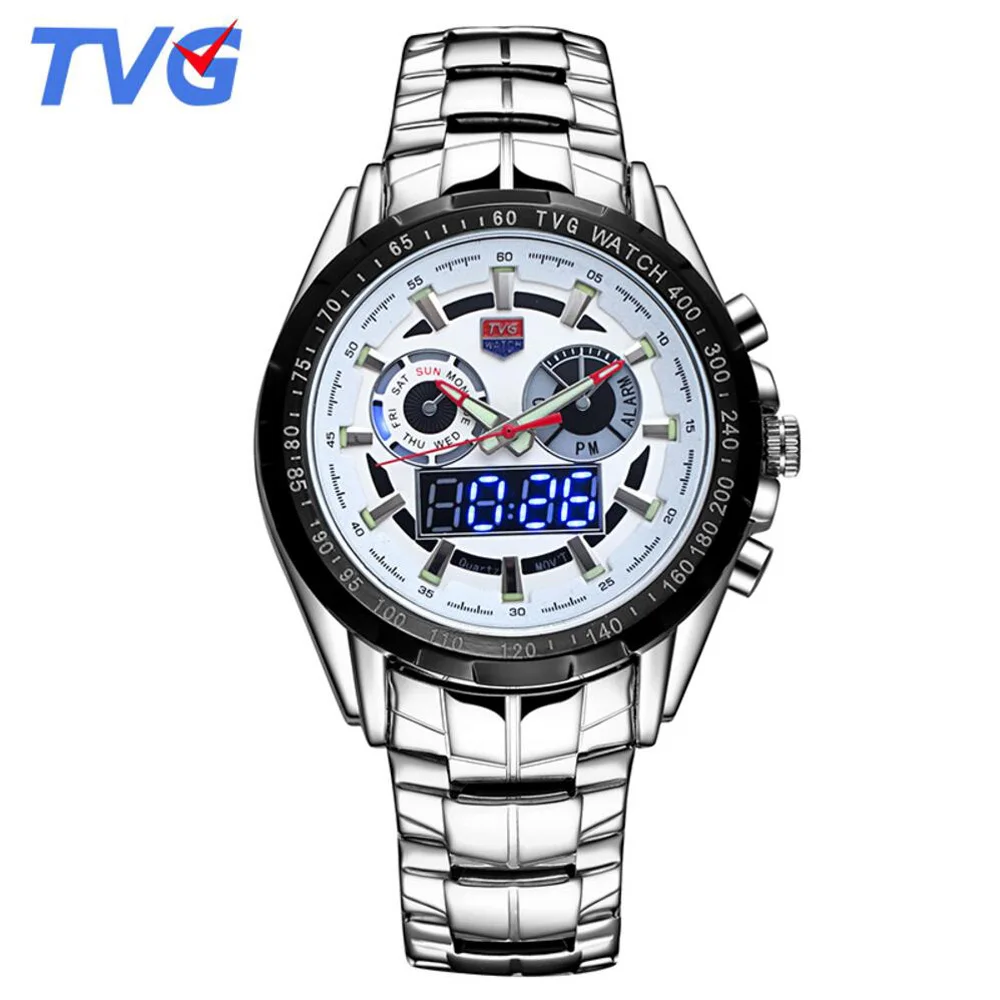 

New Sports Men Watches Top Luxury Brand TVG Led Digital Analog Disply Quartz Watches Men Male Waterproof Clock Military Watches