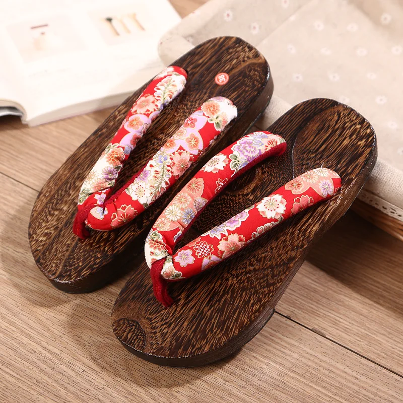 

Japanese Cosplay Clogs Traditional Sakura Printed Anime Roleplay Temperament Antiskid Wooden Spring Summer High Quality Sandals