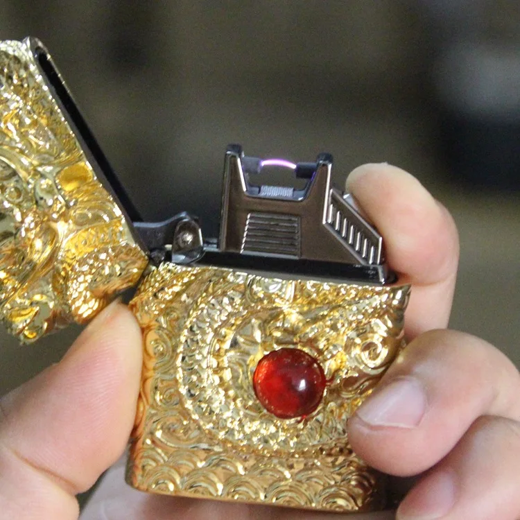 CHIEF Arc USB плазменная импульсная Зажигалка золотой дракон рельефная Электронная Зажигалка сигарета коробка для курения сигарета зажигалка