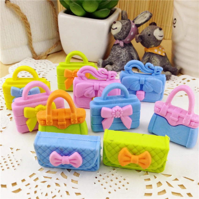 1PC Cartoon Mini Assorted Handbag Shape Eraser Pencil Erasers for Kids Girls Toy Eraser for Birthday Party Supplies Favors