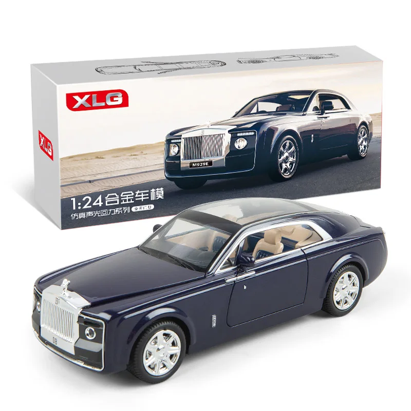 1:24 литье под давлением, игрушечный автомобиль Rolls Royce Phantom Huiying, модель автомобиля, колеса, сплав, звуковой светильник, оттягиваемый назад автомобиль для мальчика, Детская светящаяся игрушка, автомобиль - Цвет: Blue send box