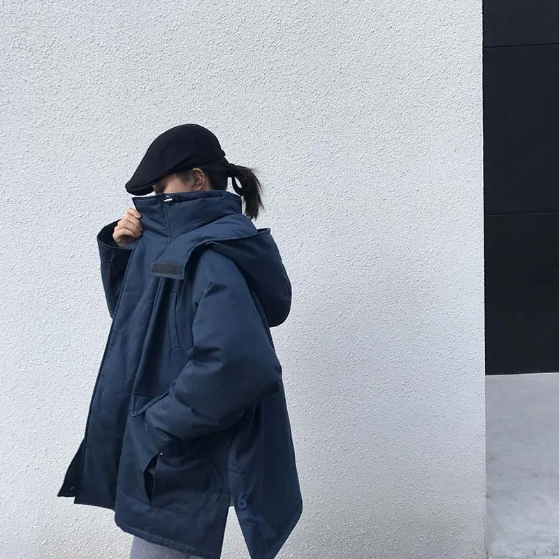 

Winter New Style Korean-style Loose Thick Workwear Cotton Coat Elegant Mid-length Casual Hooded Cotton Coat Cotton-padded Jacket