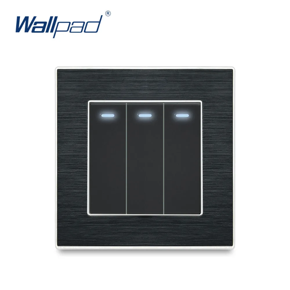 

Wallpad 3 Gang 1 Way 2 Way Wall Light Switch LED Indicator Satin Metal Panel Rocker Switches Interrupteur