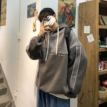 

Winter New Plus Velvet Hoodies Men's Fashion Letter Printing Casual Sweatshirt Man Streetwear Wild Hip Hop Loose Hoodie Mens