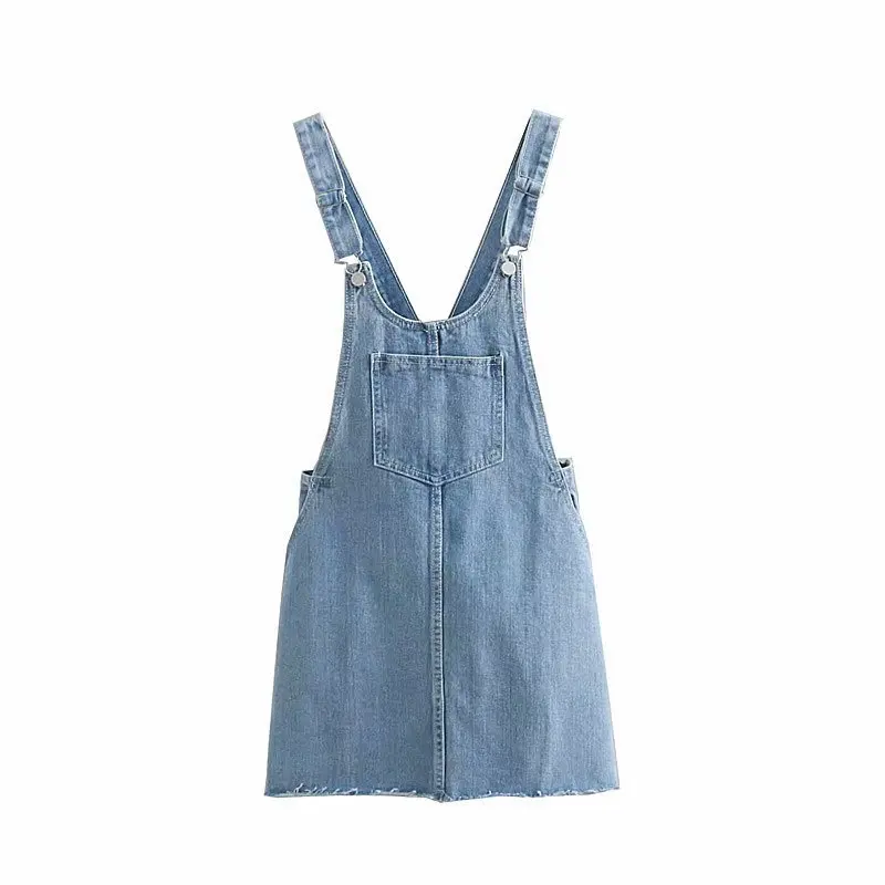 

2018 Spring And Summer Europe And America Women's Dress Solid Color Students Cowboy Suspender Strap Short Skirt 8669