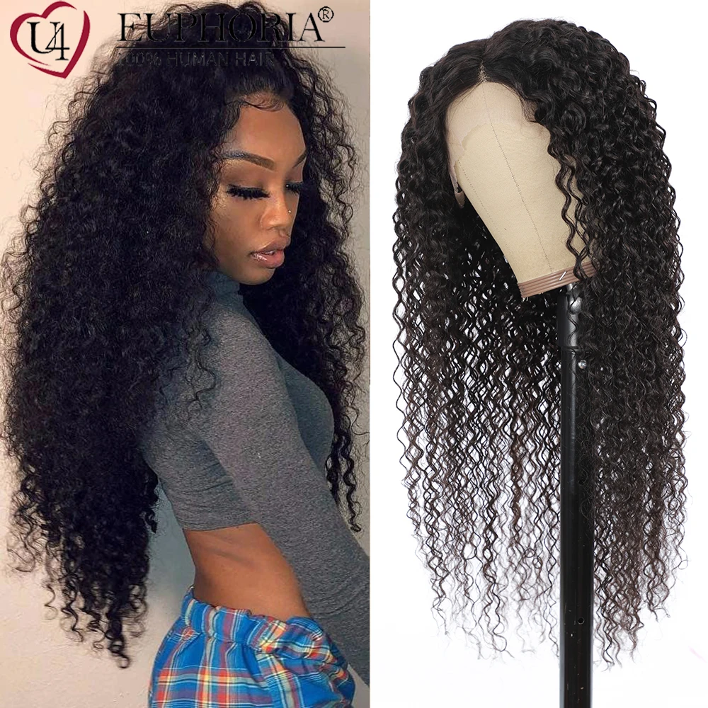 Brazilian Kinky Curly 13x1 Lace Part Wigs T/L Part Wigs 150% Density Body Wave Straight Human Hair Wig Natural Color EUPHORIA