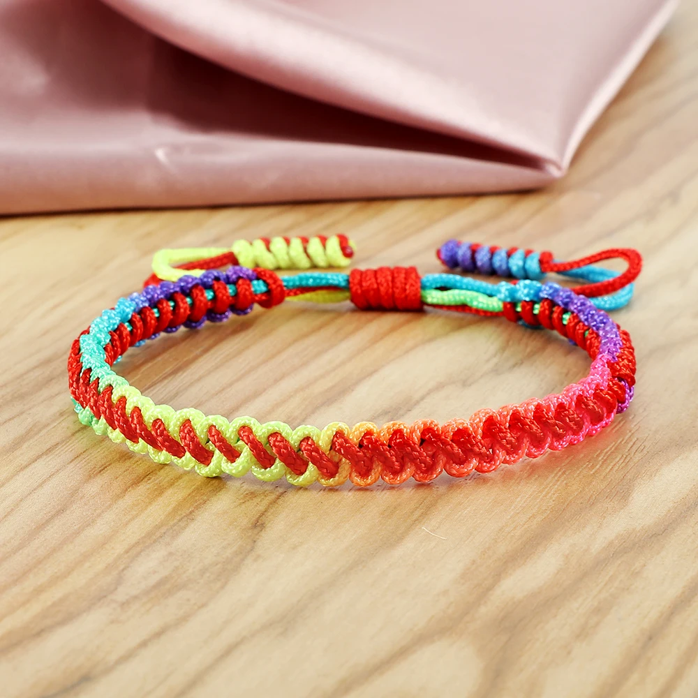 Rope Bracelet Lucky Colorful Rainbow Knots Braided Adjustable Prayer Nylon Rope Women Men Couple Handmade Travel Gift