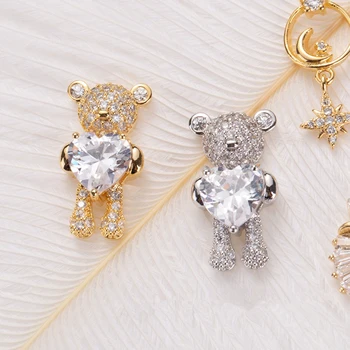 

1 Pcs Shiny Zircon Alloy Bear 3D Nail Art Decorations With Heart Crystal Luxury Jewelry Manicure Design Accessories