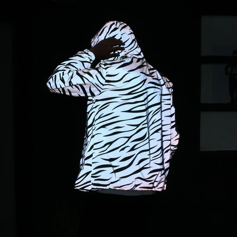 Reflective Zebra Stripes Popular Brand Men And Women Casual Double Layer Trench Coat Students Couples Coat Teenager Jacket Busin