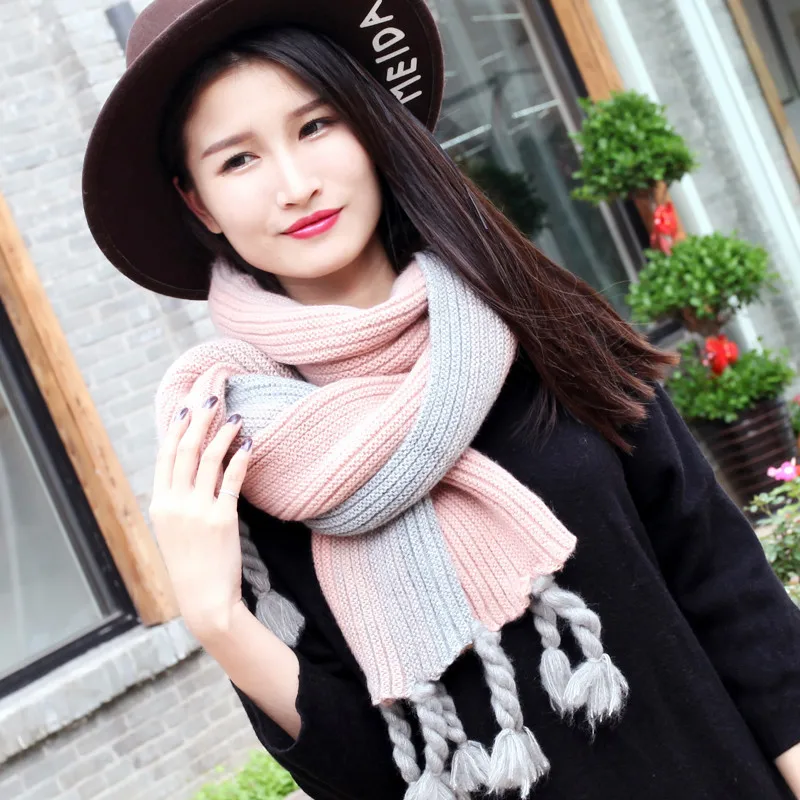 

Winter Korean-style Long Thick Wool Scarf Women's Linen Flower Color Braid Tassels Gradient Color New Style Fashion Scarf Studen