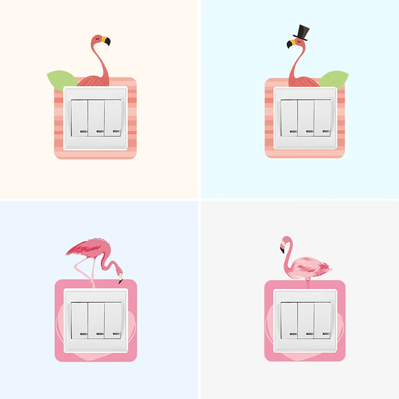 INS Style Flamingo Cartoon Animals Plant Switch Stickers For Home Decor Living Room Bedroom Decoration PVC Mural Wall Art Decals