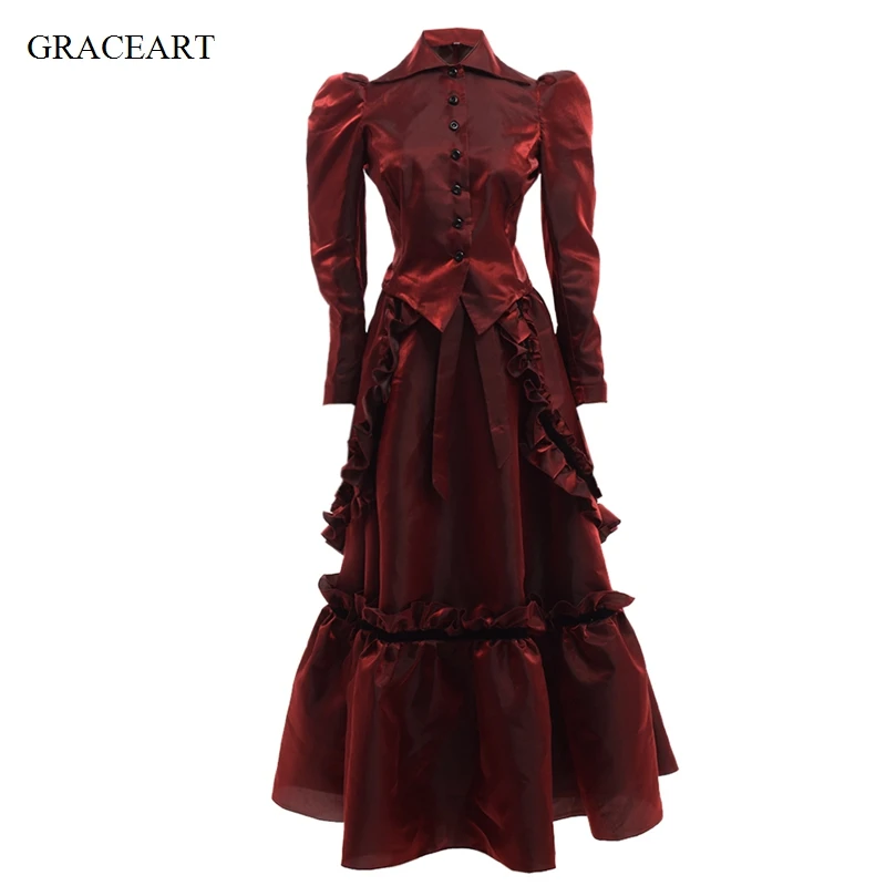 Women Gothic Victorian Vampire Lolita Ball Gown Steampunk Retro Industrial Age Dress