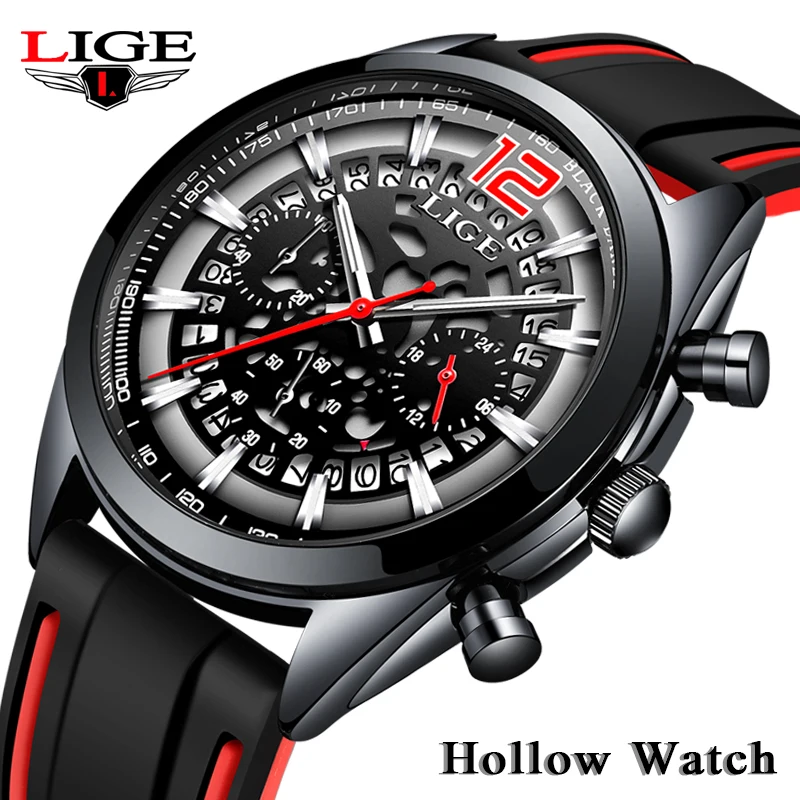 

2019 LIGE Mens Watch Military Sport Watch Men Silicone Hollow Watch Top Brand Luxury Waterproof Quartz Clock Relogio Masculino