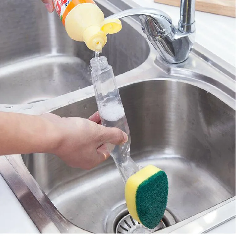 

Sale Sponge Replaceable Couring Pad Washing Convenience Cleaning Brush Scrubber Kitchen Soap Dispenser Dish With Refill Liquid