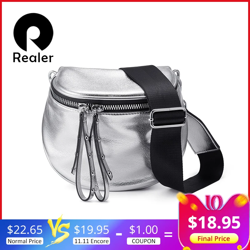 Buy REALER women Crossbody bag fashion shoulder bag wide strap soft artificial leather female messenger bag for ladies high quality