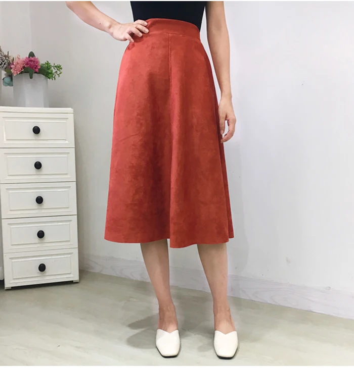 Vintage High Waist A-line Suede Skirt