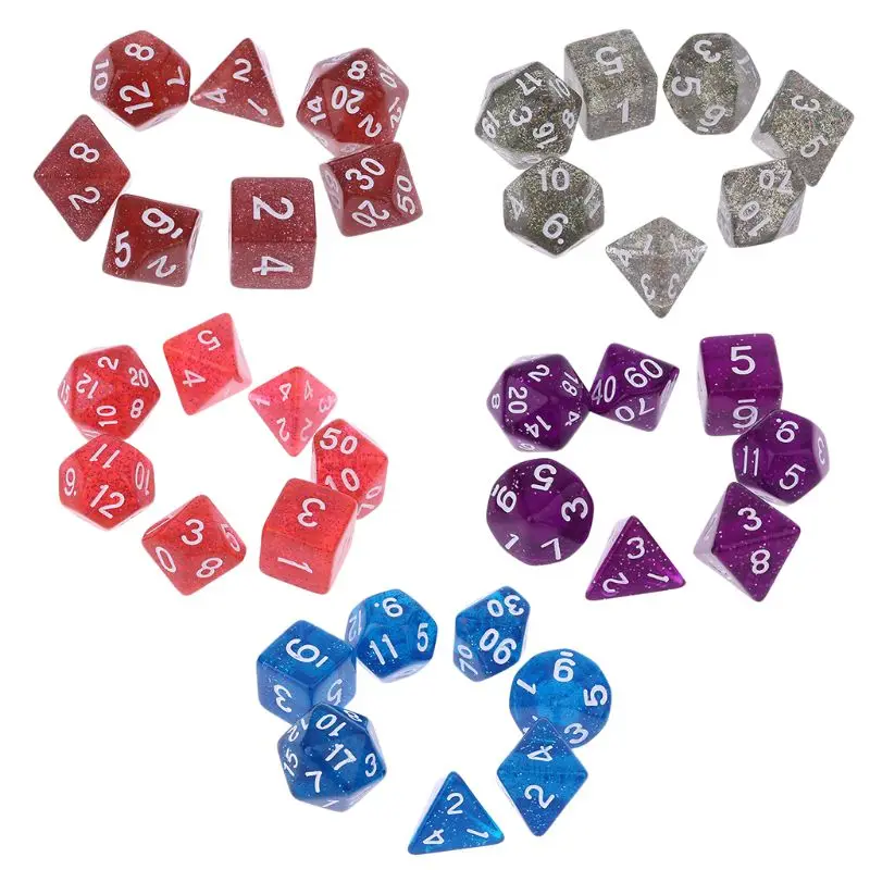 

7pcs Sided Dice D4 D6 D8 D10 D12 D20 Dungeons & Dragon D&D RPG Poly Table Board Game Set Y51D