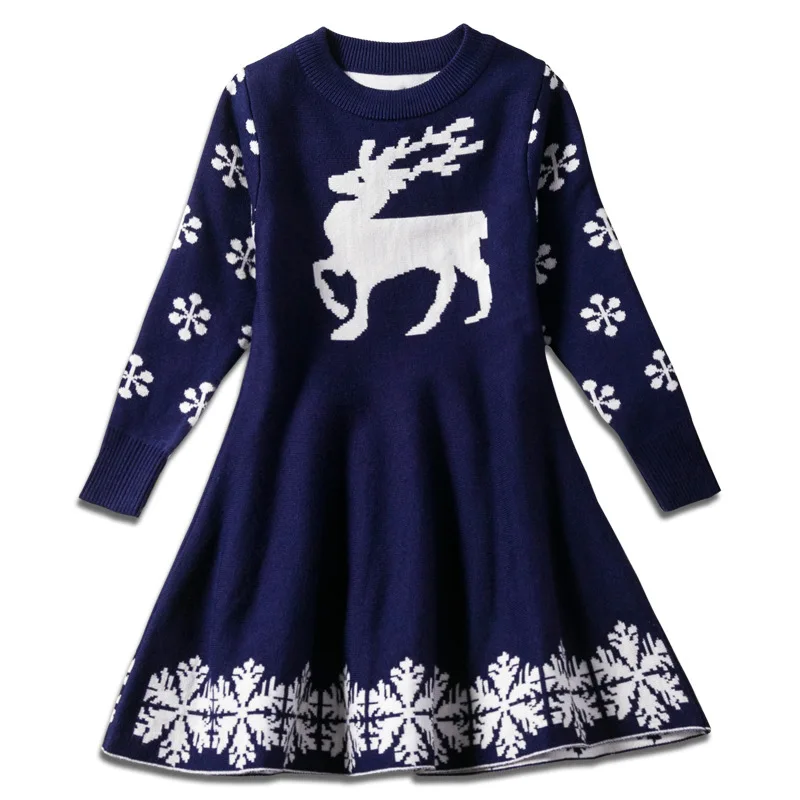blue Зимние, рождественские, повседневные, стильные, Осенние вязаные свитера для мальчиков, детская одежда для студентов, детское плотное рождественское платье-свитер с круглым вырезом - Цвет: blue