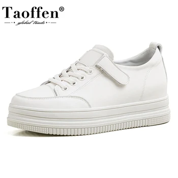 

Taoffen Women Real Leather Shoes Women Vulcanized Sneakers Women Lacing Thick Bottom Shoes Fashion Platform Footwear Size 34-40