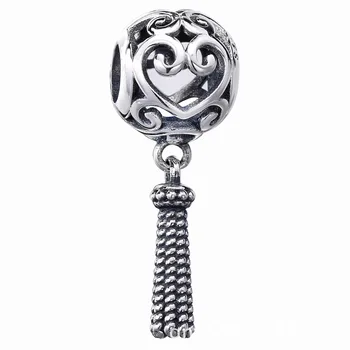 

New 925 Sterling Silver Bead Charm Openwork Filigree Enchanted Heart Tassel Pendant Beads Fit Bracelet Diy Jewelry