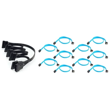 

4Pin Molex to Multi SATA Port 18AWG Wire Power Cord with 10Pcs x 18Inch SATA 3.0 Cable SATA3 III 6GB/S Right