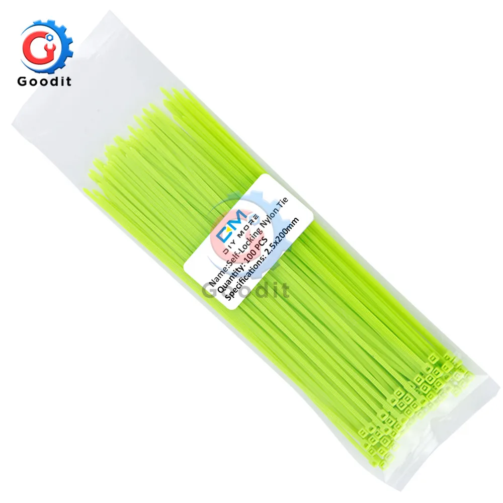 Fluorescent Green 100 шт 200 мм самоблокирующиеся Нейлоновые кабельные стяжки 8 дюймов 12 цветов пластиковые стяжки на молнии, проволочные стяжки, ремни, органайзер, скрепляющий кабель - Цвет: Fluorescent Green