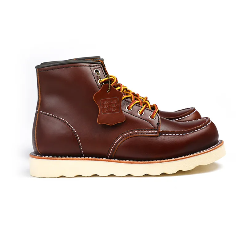 Yomior New Designer Vintage Men Shoes Wings Genuine Leather Ankle Boots Mens Dress Boots Goodyear Welted Red Motorcycle Boots