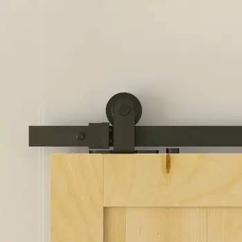 

New Steel Sliding Barn Door Hardware Rollers 2 Pcs Black Hanger Top Mounted Sets
