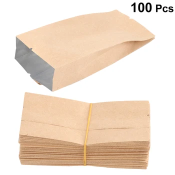 

100pcs Kraft Paper Side Gusset Bags Aluminum Foil Sealing Pouch Food Packaging Bag for Tea Dried Fruit (12x5.5x2.5cm)