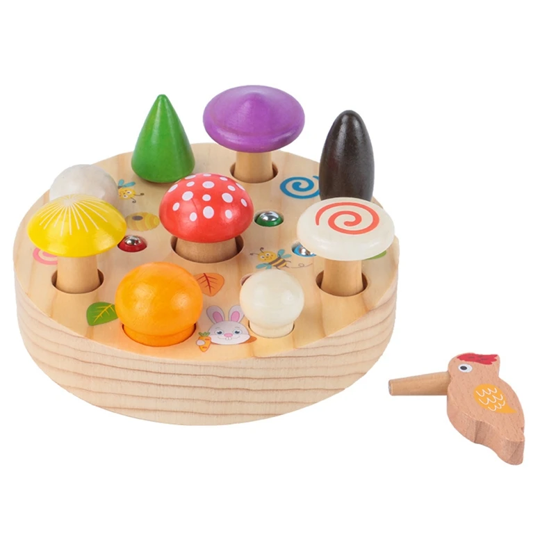 

Colorful Kids Magnetic Pull Mushroom Bird Catch Worm Home Puzzle Game Early