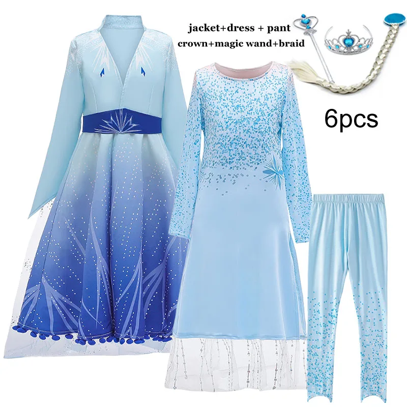 Детское нарядное платье принцессы Анны и Эльзы; платья для девочек; карнавальный костюм Анны для костюмированной вечеринки; детское платье для дня рождения для девочек; Vestidos - Цвет: 6pcs