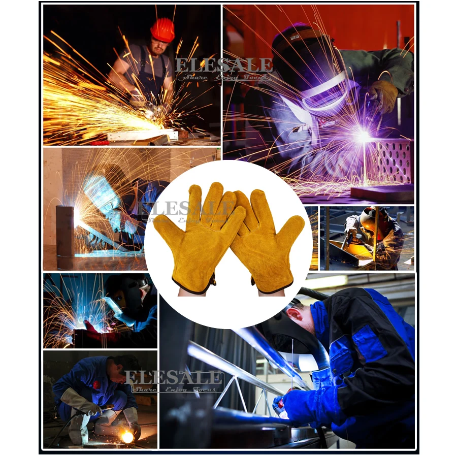 Cow Leather Welder's Gloves Temperature Resistant Fire-Proof Cowhide Work Safety Gloves Hands Protection Anti-Cut Garden Gloves