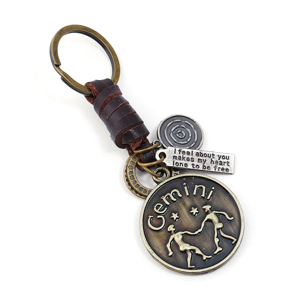 Панк Ретро Ткачество 12 Созвездие крупного рогатого скота-кожаный брелок для ключей поперечная граница электричество поставщик поставки товаров Мужская кожа автомобиля Ke