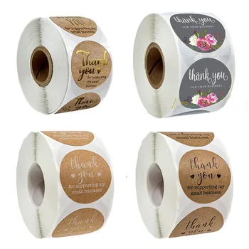 

thank you for supporting my business Kraft Stickers with Gold Foil round labels sticker for small shop handmade sticker 500pcs