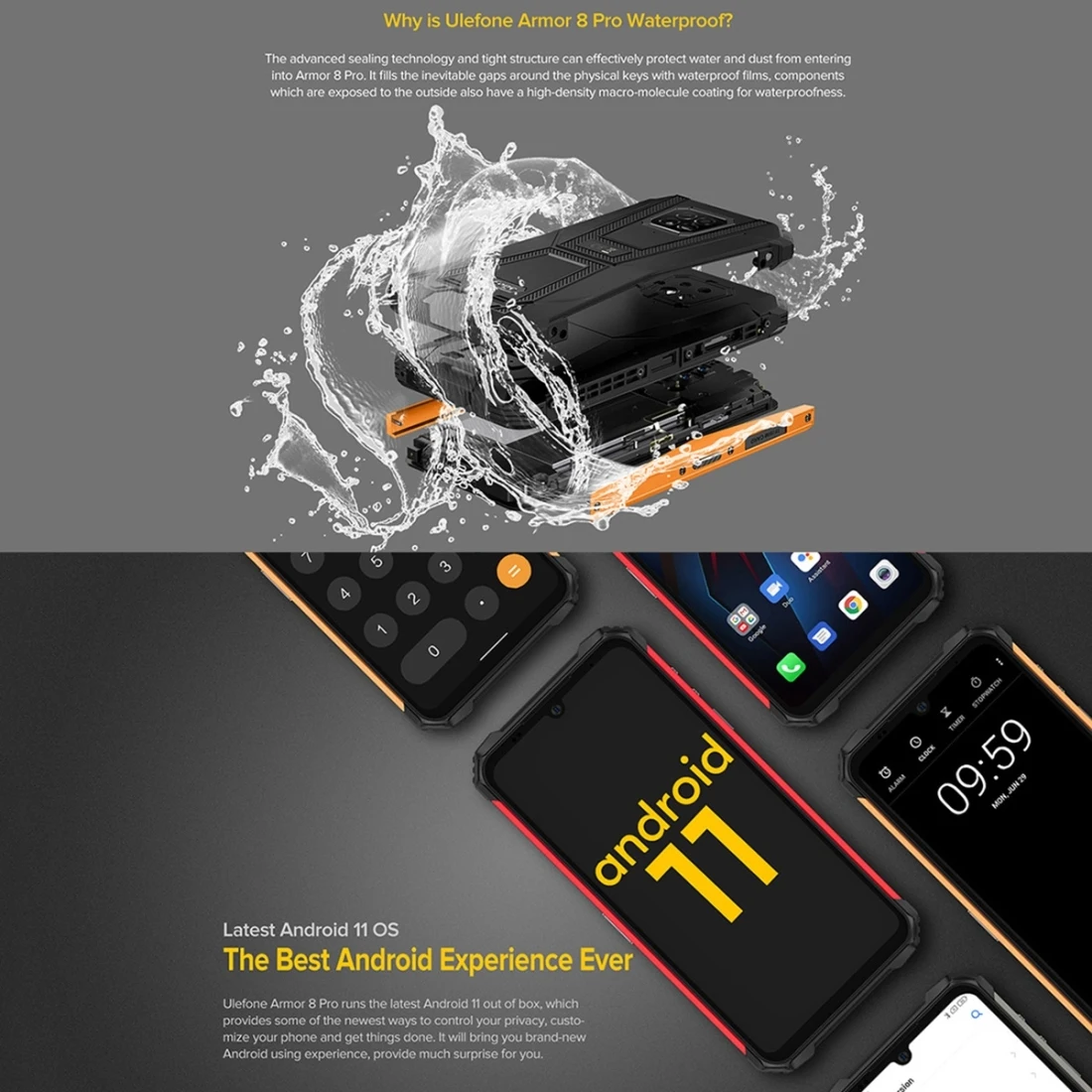 Ulefone Armor 8 Pro Rugged Phone 6GB 128GB Face Fingerprint ID 5580mAh Battery 6.1" Android 11 Octa-core 4G OTG NFC Smartphone cheap android cell phones