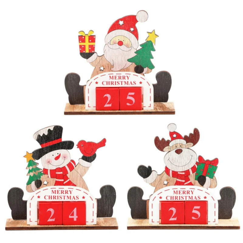 Деревянный Рождественский Адвент-календарь с окрашенными блоками обратного отсчета на Рождество праздник орнамент для украшения дома