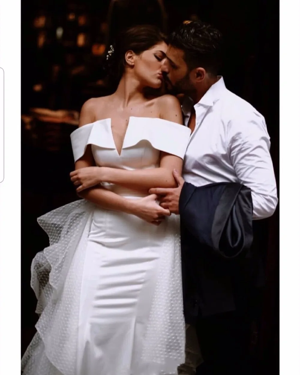 Fashion Detachable Train Mermaid Wedding Dress Sexy Off the Shoulder Vestido De Noiva Short Sleeve Bridal Gowns