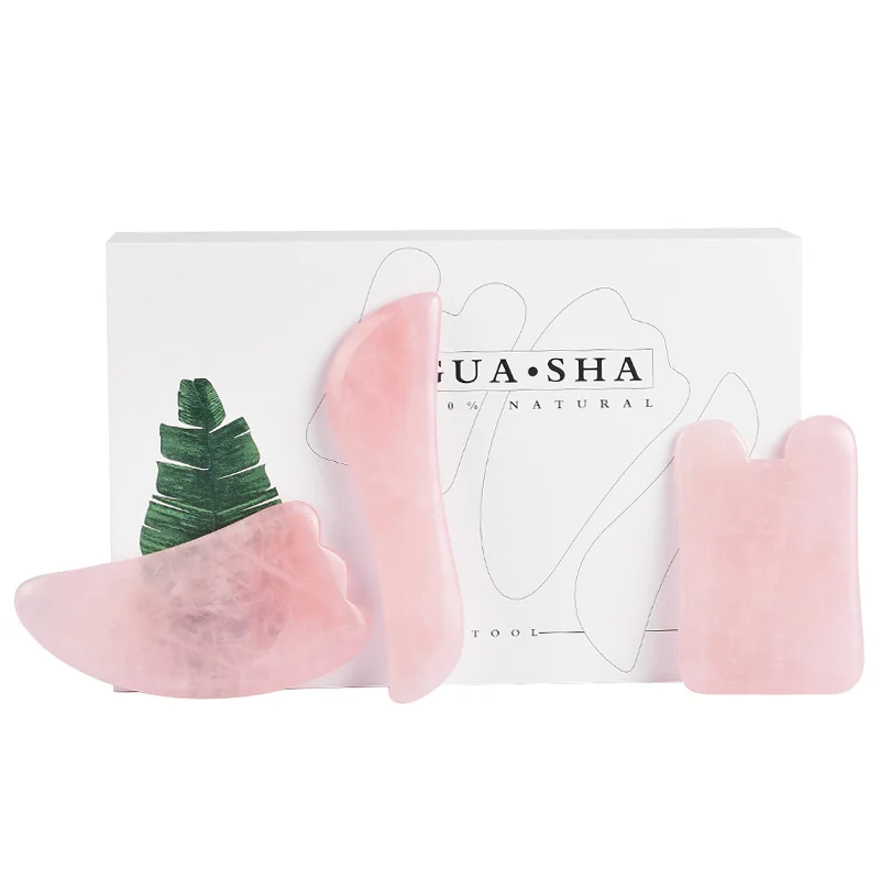 

Gouache Face Body Scraper Natural Rose Quartz Scraping Board Set Foot Guash Scratch Massager Crystal Stone Gua Sha Massage Tools