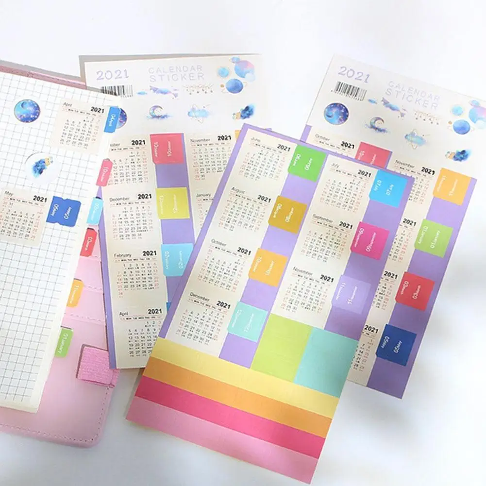 Colorful Washi Paper 2021 Year Calendar Stickers Monthly Schedule Stationery Label Agenda Planner Date H1m8 | Канцтовары для офиса