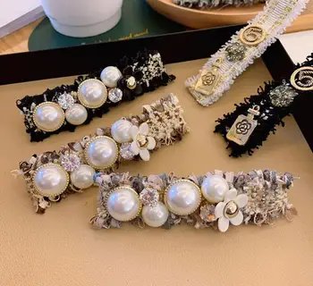 

Cloth pearl women bangs side clip Korean new temperament hair pressure clip classic hairpins