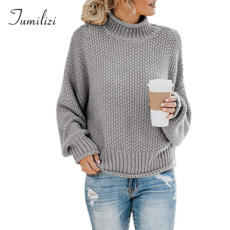 

2020 Knitting Pachytene High Neck Long Sleeve Sweater Mujer Women Pull Pullover Sweaters Autumn Tricot Hiver Femme