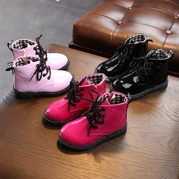 

New Girls Martin Boots Fashion Autumn Winter British Princess Boots Leather Single Shoes Bottom Soft Non-Slip Children Snow Boot