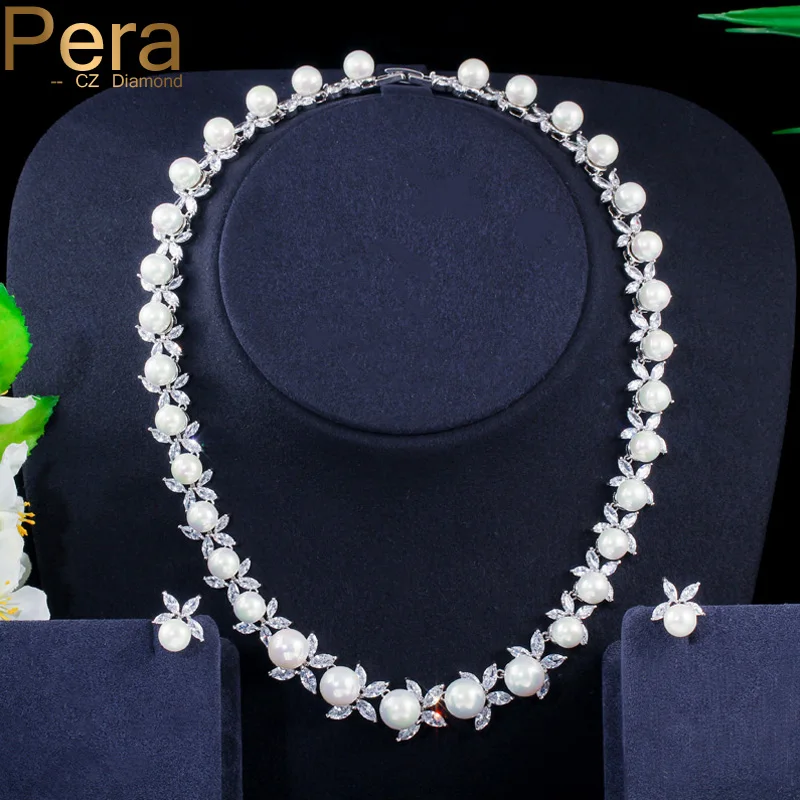 Pera классические серьги и ожерелья с кубическим цирконием круглым листком для