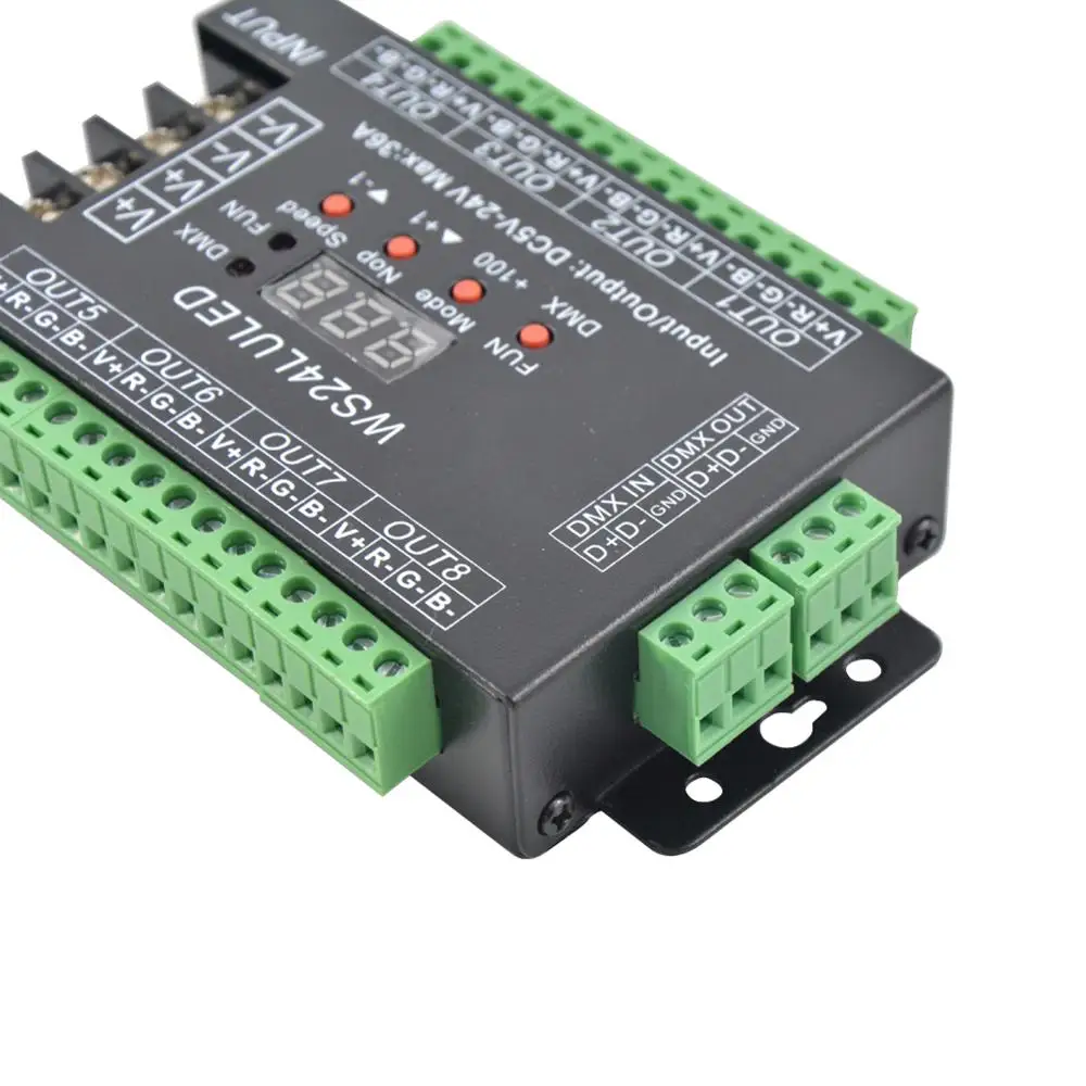 24CH легко DMX512 декодер RGB LED диммер контроллер WS24LULED DC5-24V 24 канала 8 Группа каждый канал Max 3A