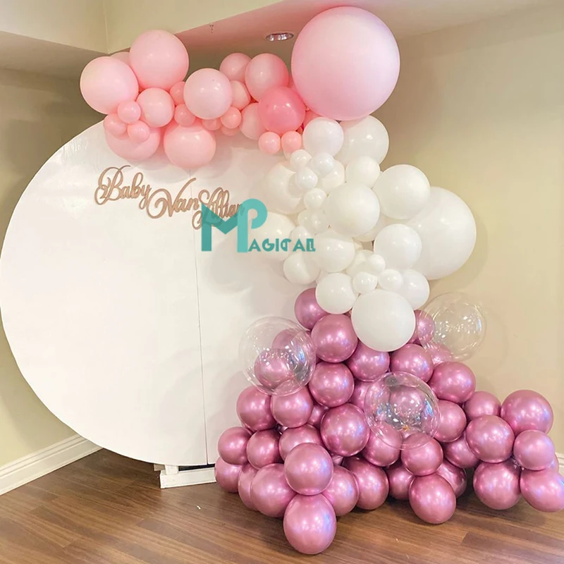 132pcs Pastel Balloon Garland Arch Kit Baby Pink White Chrome Pink Bobo Balloons For Wedding Birthday Baby Shower Party Decor