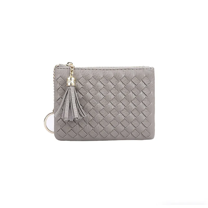 Light Gray XMESSUN Плетеный держатель для карт из овчины, коровья кожа, ID, кредитная карта, кошелек на молнии, с кисточкой, клатч,, на заказ, имя F334 - Цвет: Light Gray