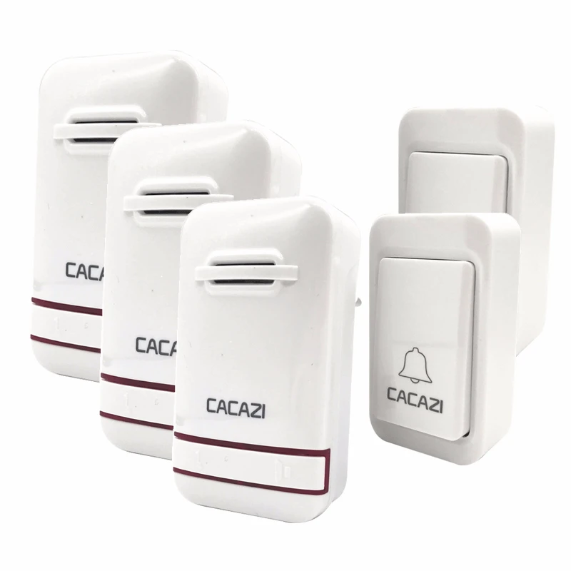CACAZI-timbre inalámbrico sin batería, timbre de puerta a prueba de agua, aro inalámbrico, control remoto AC, 1 botón 1 2 3 receptor