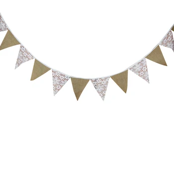 

Lychee Life Flower Lace Flag Banners Flax Triangle Flags Banner DIY Wedding Birthday Party Decor