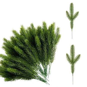 

50Pcs Artificial Pine Needles Branches Green Plant for Diy Garland Wreath Christmas Embellishing and Home Garden Decor